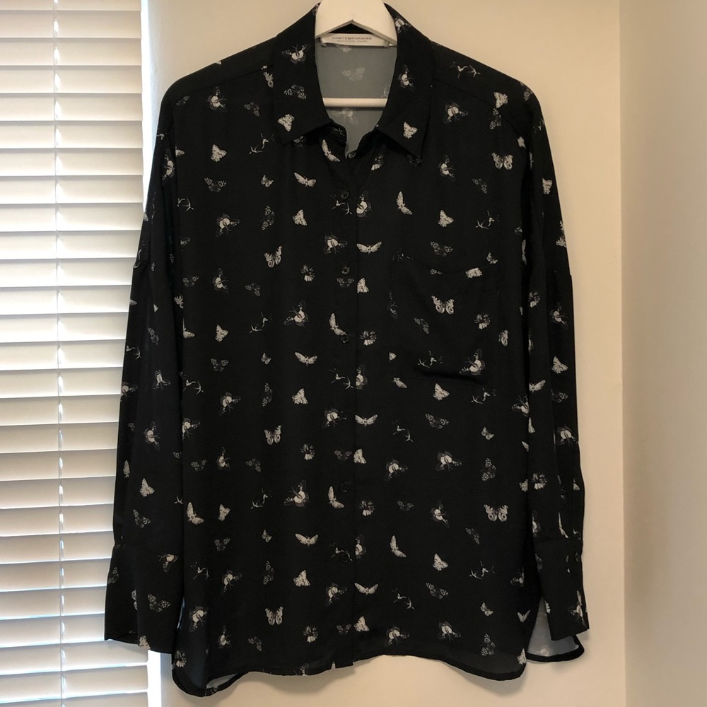 Drop sleeve black butterfly blouse “Contemporaine”